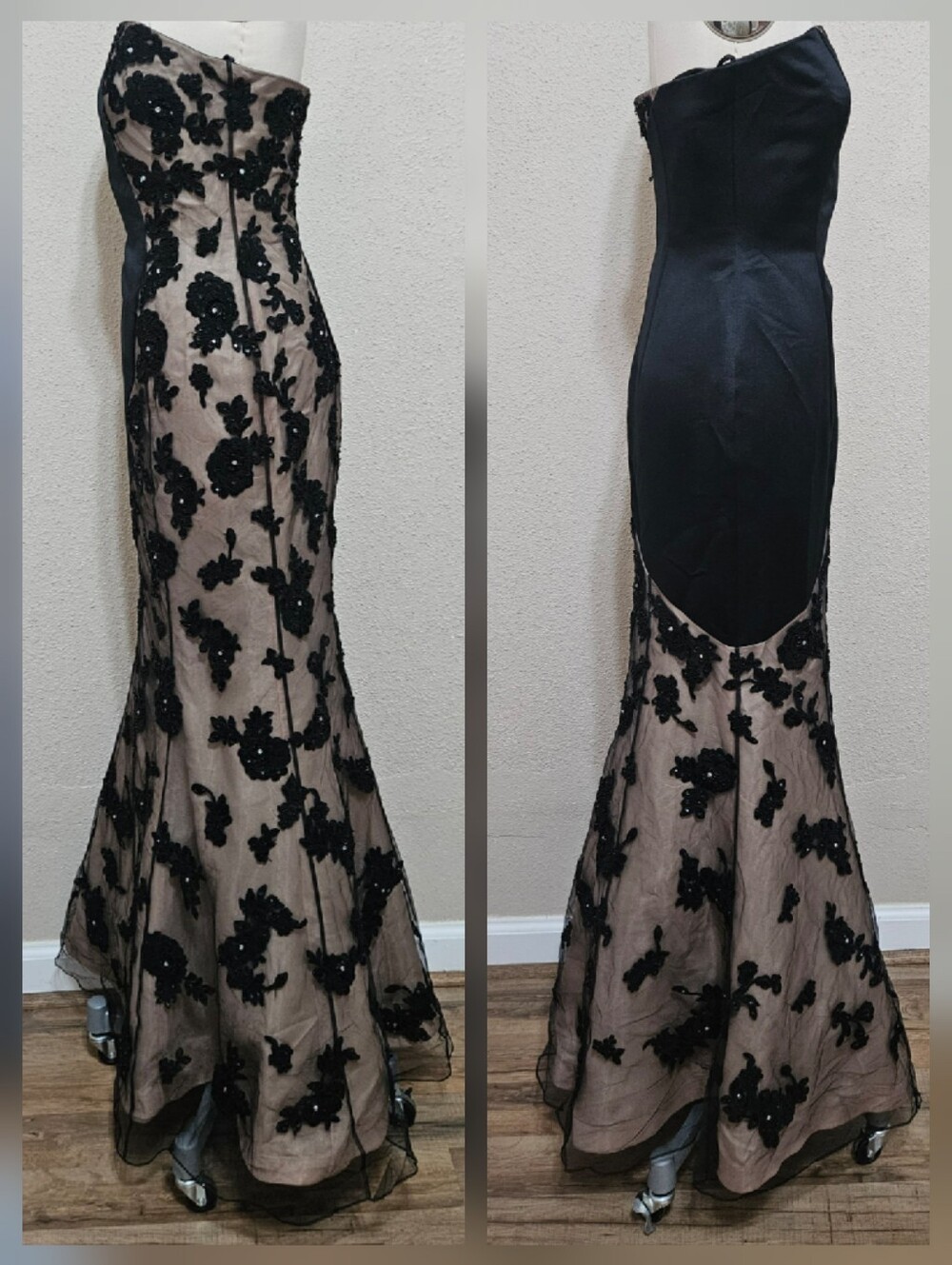 Cache Black Strapless Sequin Floral Mesh Mermaid Evening Gown Dress 8 - Picture 3 of 16